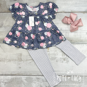 GRAY FLORAL 2 PC SET